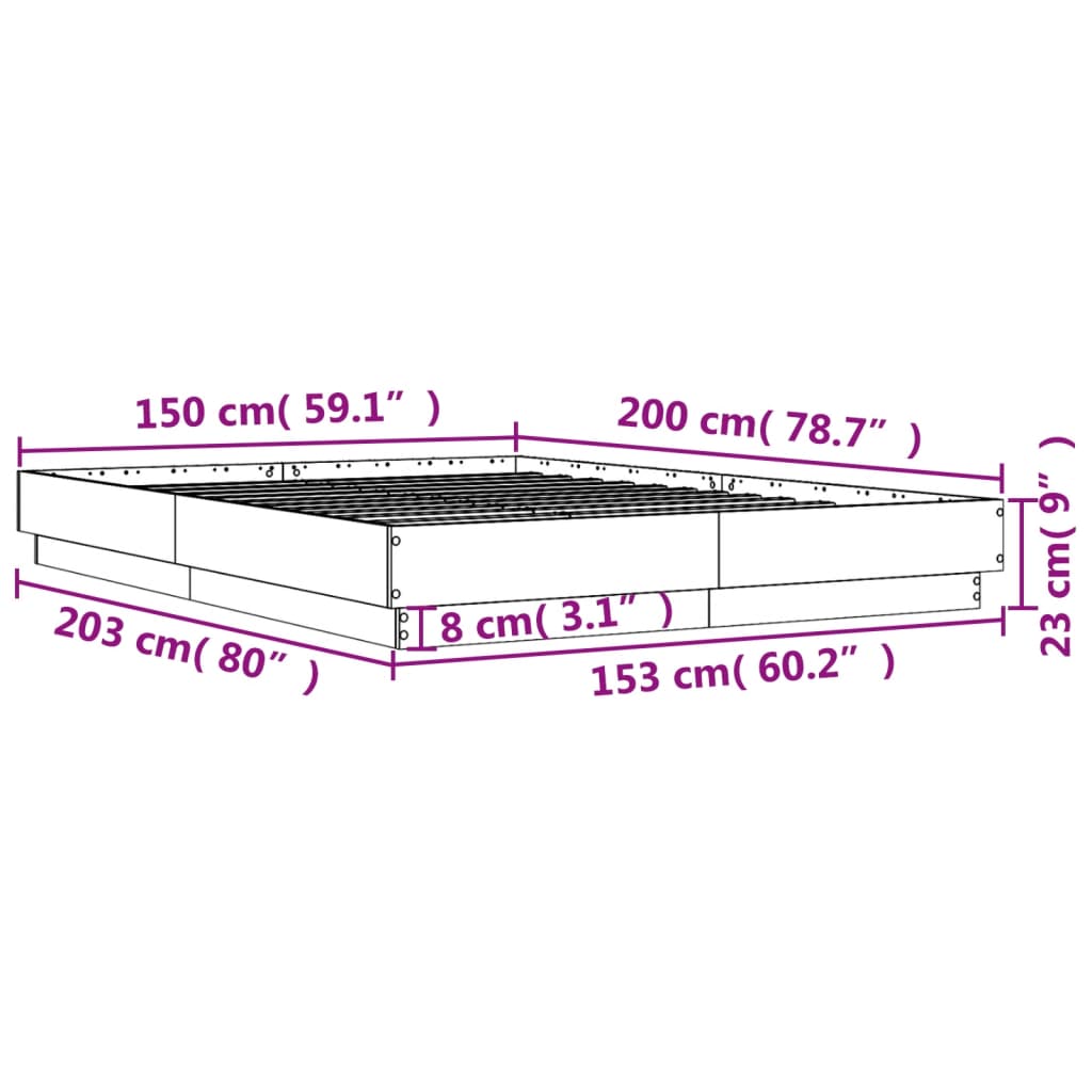 8721012275850_g_en_hd_7 vidaXL Bed Frame without Mattress Black 150x200 cm - Image 9