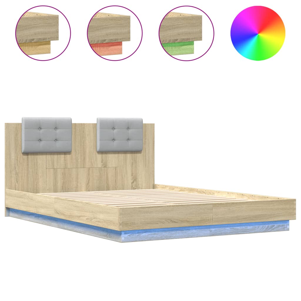 8721012277403_a_en_hd_1 vidaXL Bed Frame with LED without Mattress Sonoma Oak 150x200 cm - Image 2
