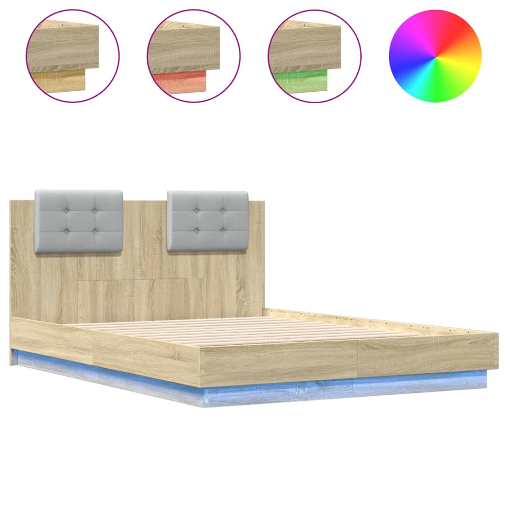8721012277823_a_en_hd_1 vidaXL Bed Frame with LED without Mattress Sonoma Oak 135x190 cm - Image 2