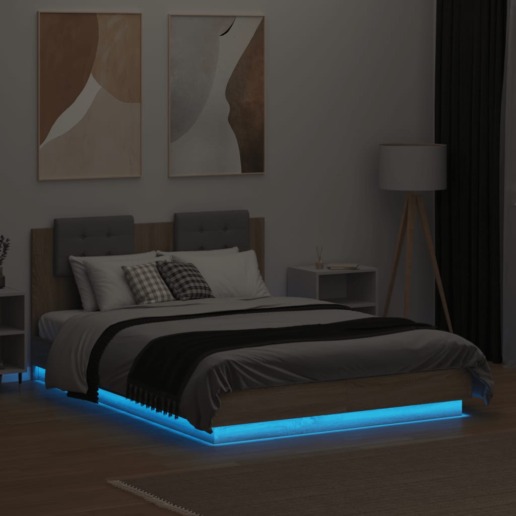 8721012277823_g_en_hd_2 vidaXL Bed Frame with LED without Mattress Sonoma Oak 135x190 cm - Image 4