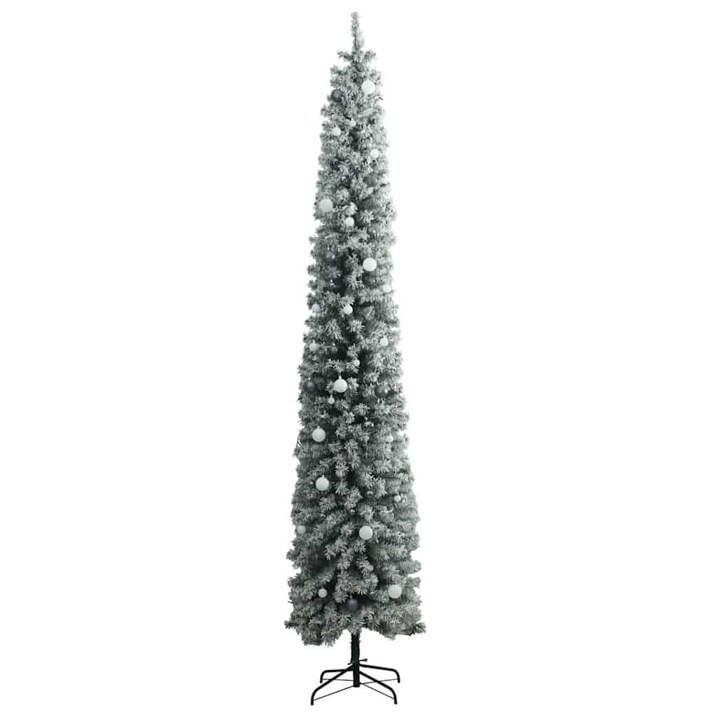 8721012279803_g_en_hd_3 vidaXL Slim Christmas Tree 300 LEDs & Ball Set & Flocked Snow 300 cm - Image 4