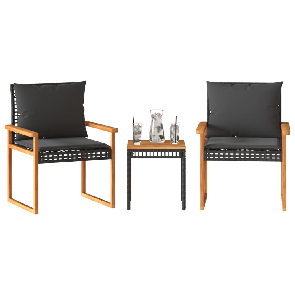 8721012283237_m_en_hd_1 vidaXL 3 Piece Bistro Set with Cushions Black Poly Rattan Acacia Wood - Image 1