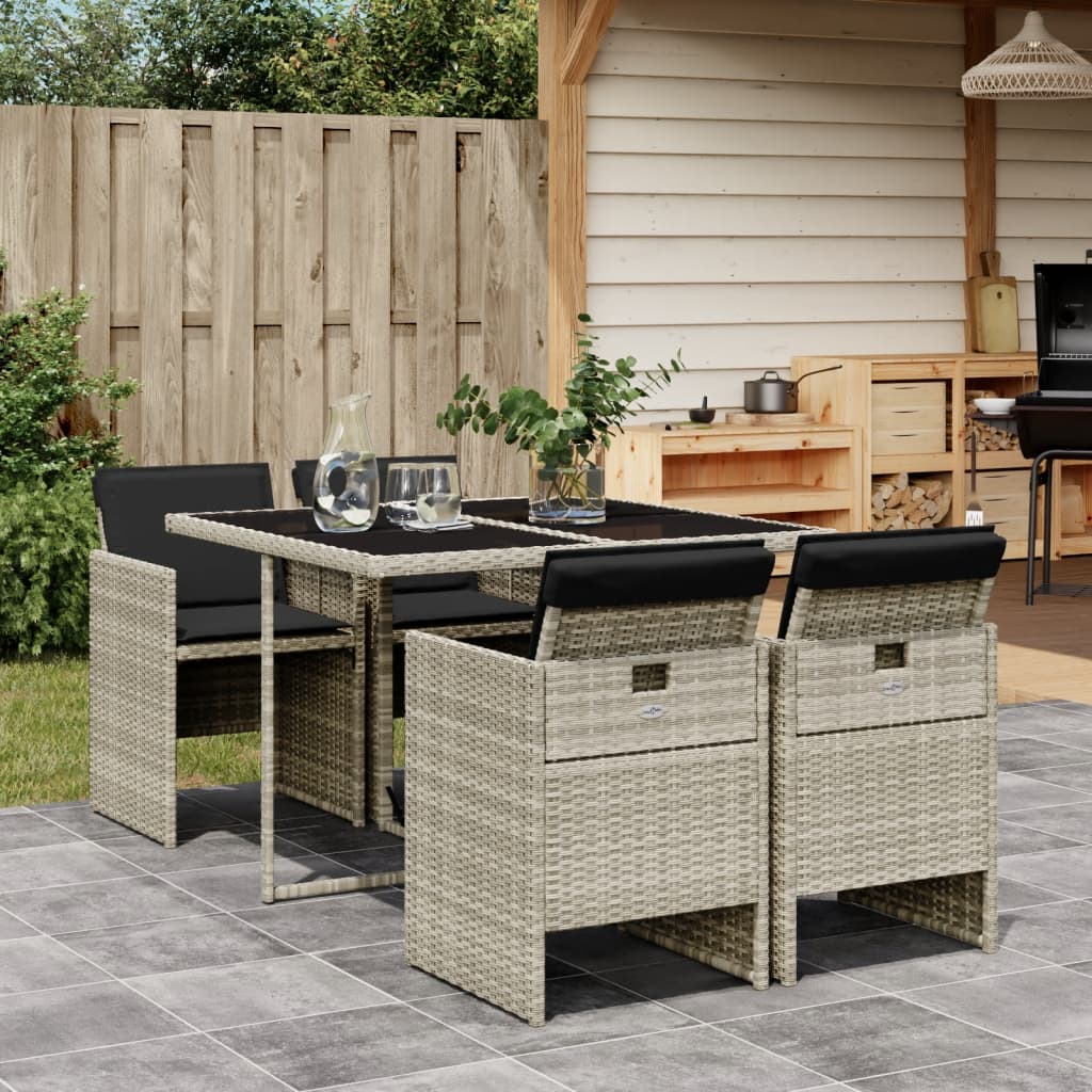 vidaXL 5 Piece Garden Dining Set with Cushions Light Grey Poly Rattan