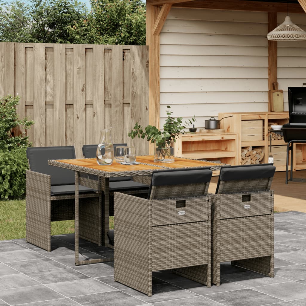 vidaXL 5 Piece Garden Dining Set with Cushions Grey Poly Rattan