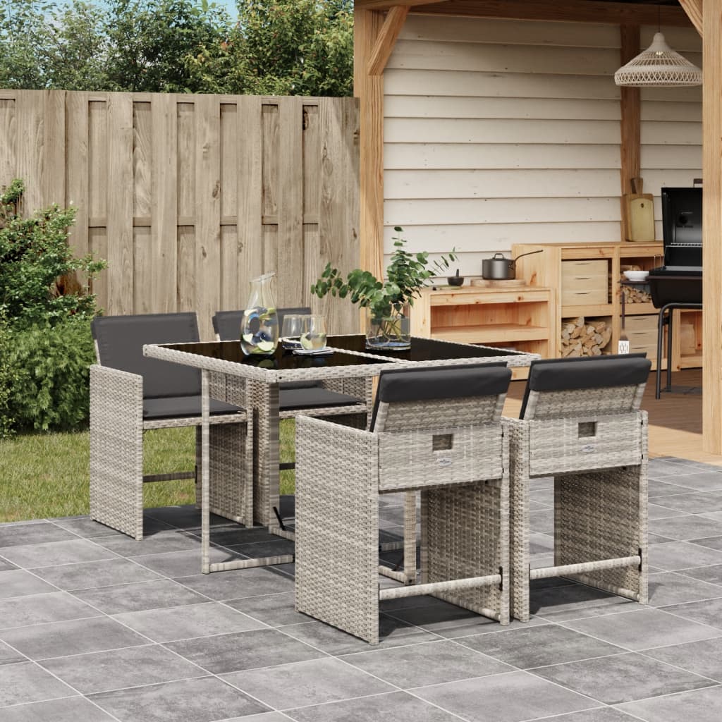 vidaXL 5 Piece Garden Dining Set with Cushions Light Grey Poly Rattan