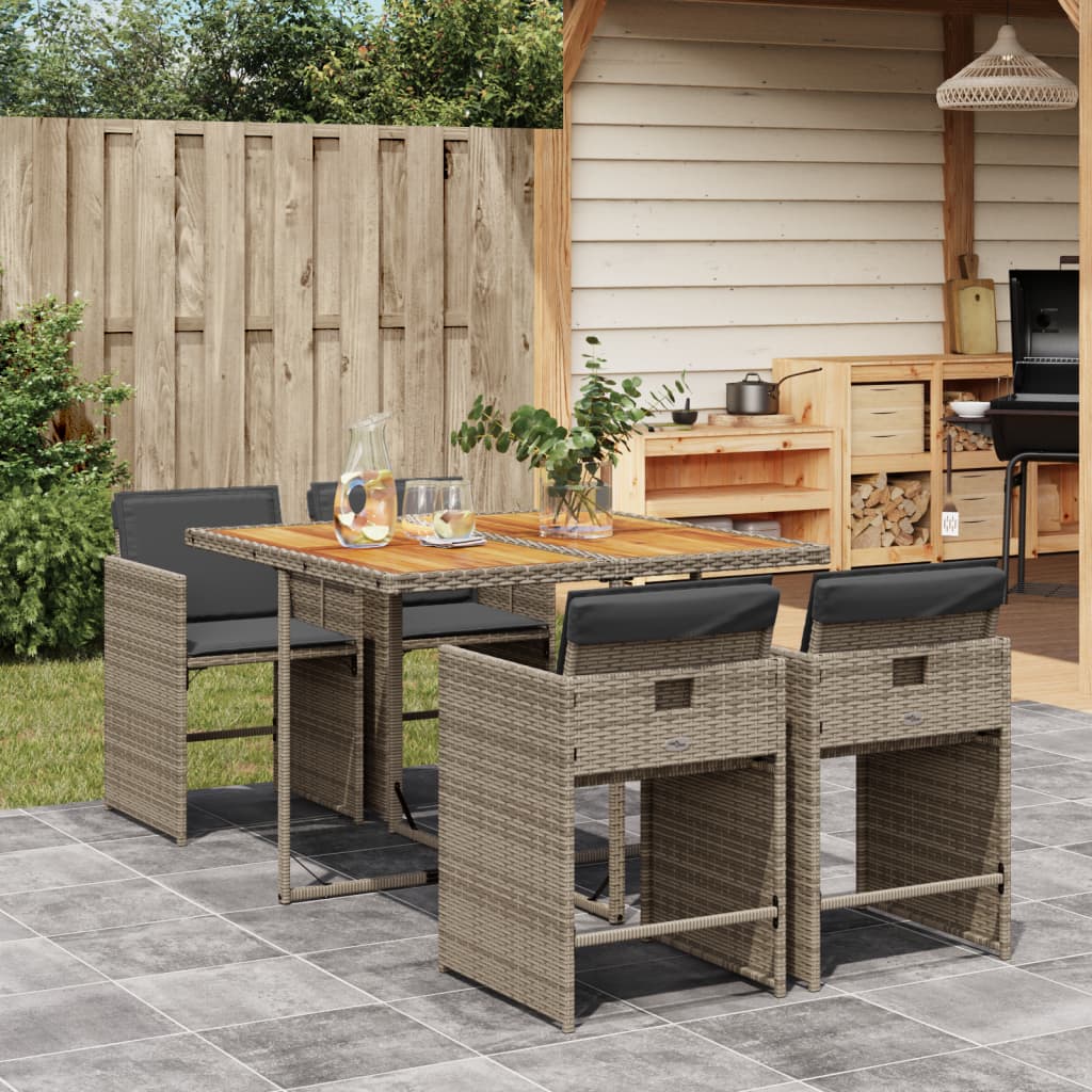 vidaXL 5 Piece Garden Dining Set with Cushions Grey Poly Rattan