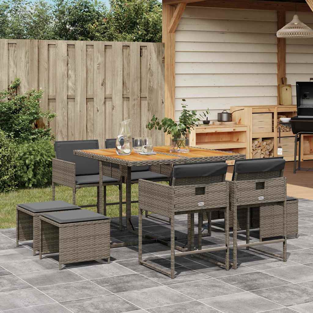 8721012297807_m_en_hd_1 vidaXL 9 Piece Garden Dining Set with Cushions Grey Poly Rattan - Image 1