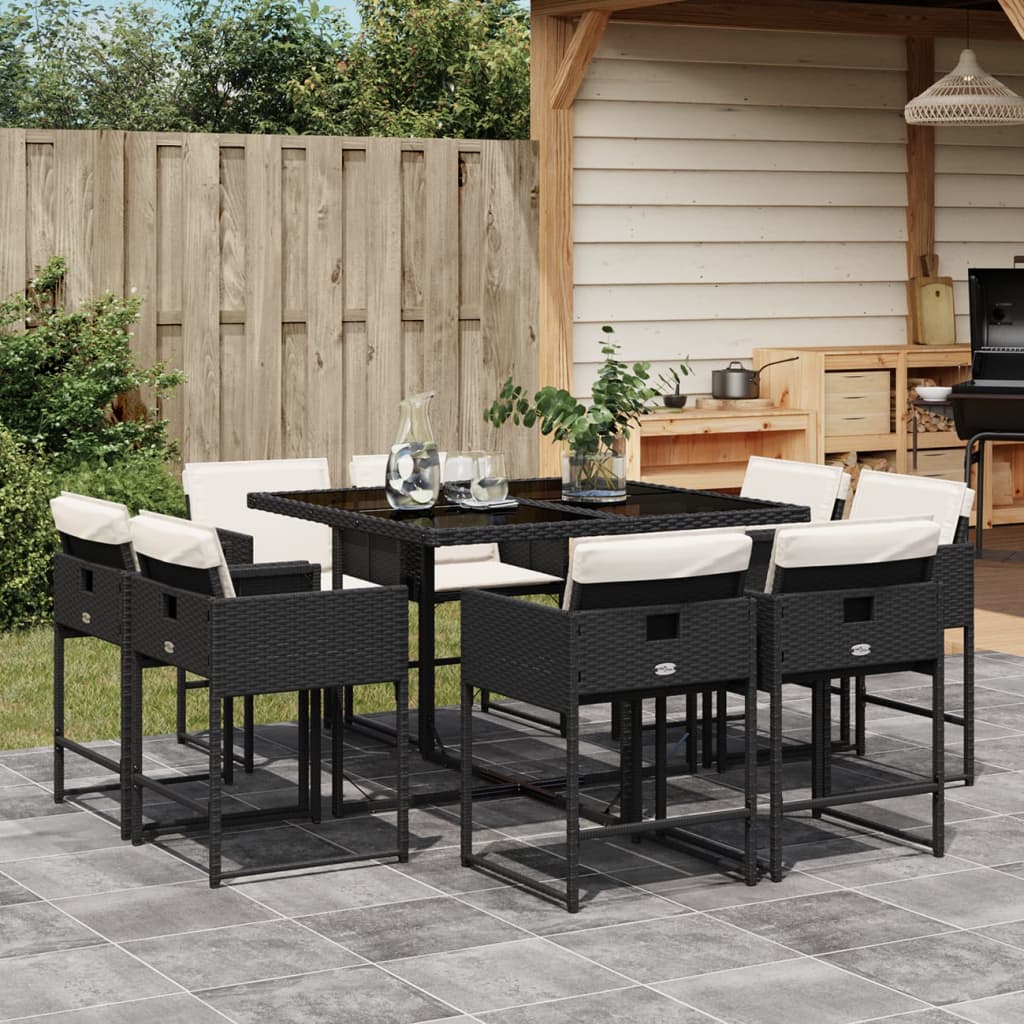 8721012298323_m_en_hd_1 vidaXL 9 Piece Garden Dining Set with Cushions Black Poly Rattan - Image 1