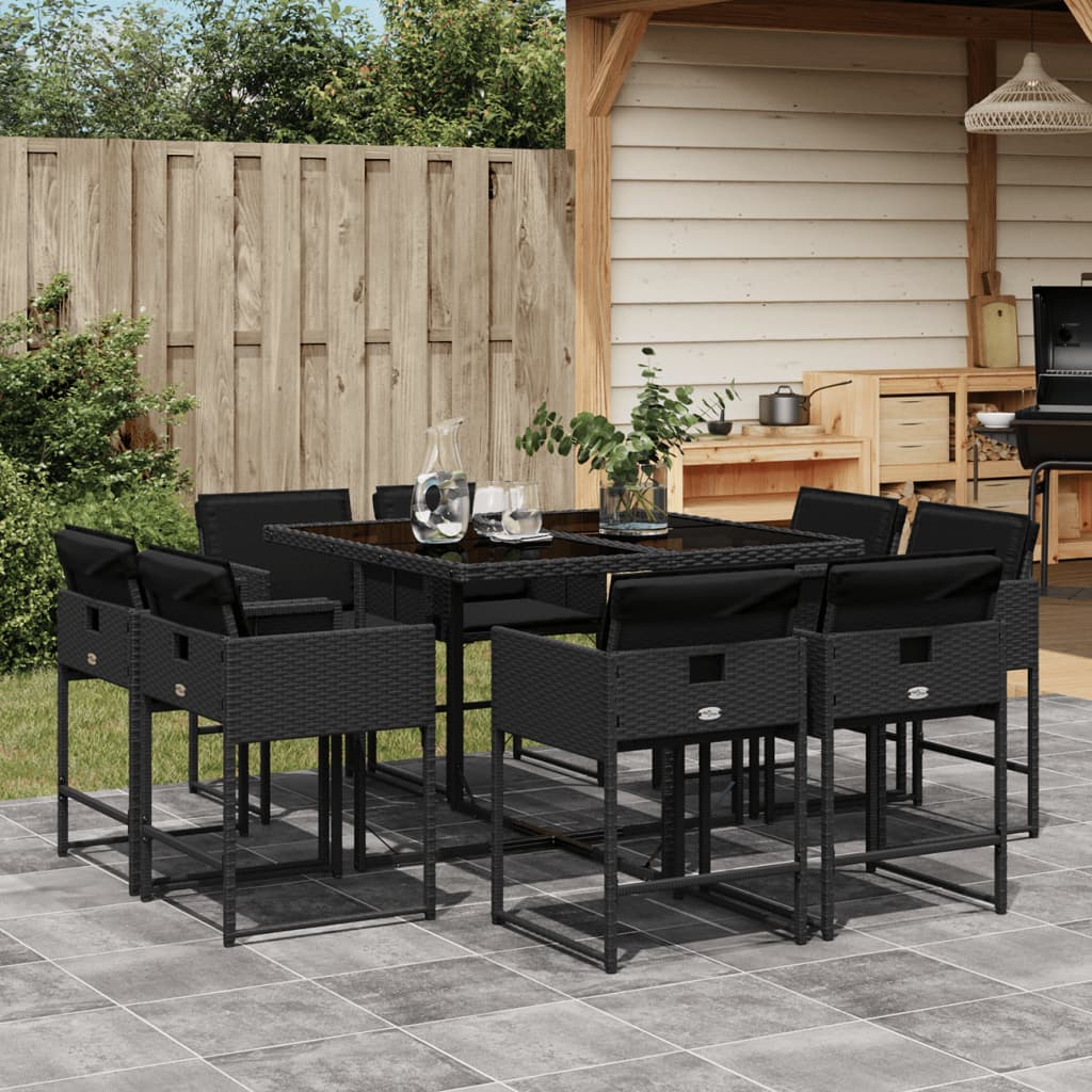 8721012298330_m_en_hd_1 vidaXL 9 Piece Garden Dining Set with Cushions Black Poly Rattan - Image 1