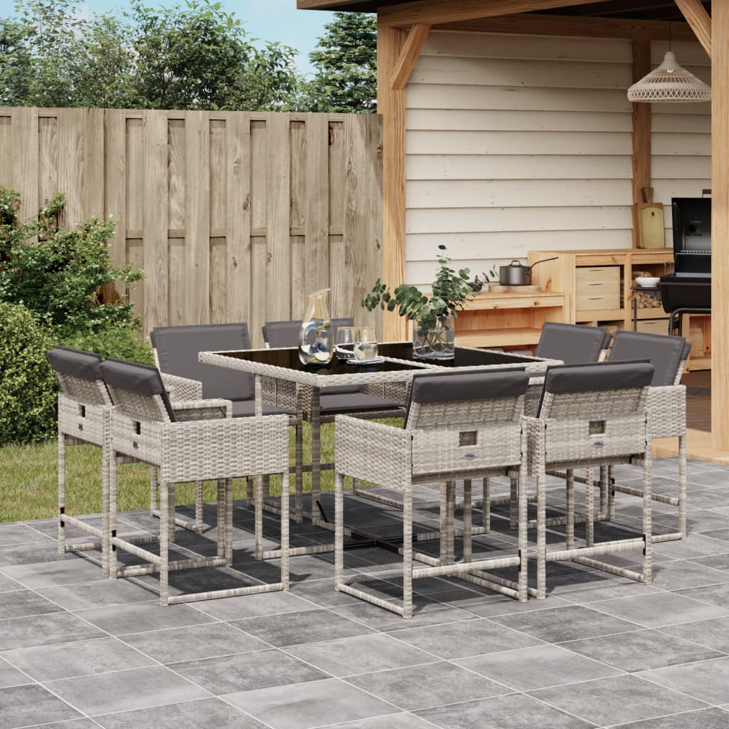 8721012298378_m_en_hd_1 vidaXL 9 Piece Garden Dining Set with Cushions Light Grey Poly Rattan - Image 1