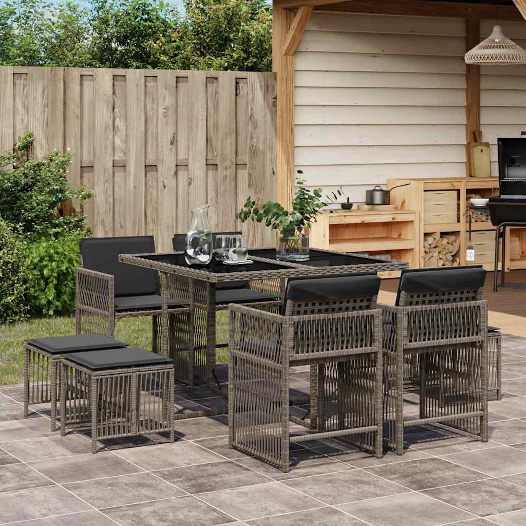 8721012301344_m_en_hd_1 vidaXL 9 Piece Garden Dining Set with Cushions Grey Poly Rattan - Image 1
