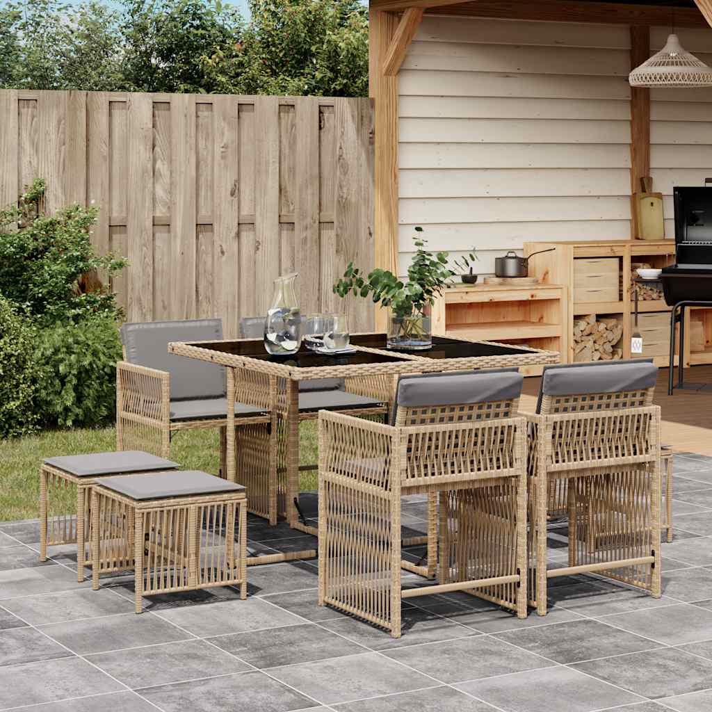 8721012301382_m_en_hd_1 vidaXL 9 Piece Garden Dining Set with Cushions Mix Beige Poly Rattan - Image 1