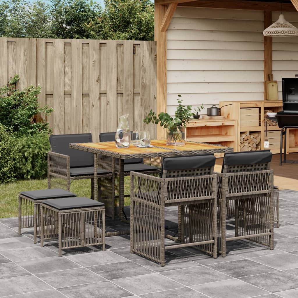8721012301405_m_en_hd_1 vidaXL 9 Piece Garden Dining Set with Cushions Grey Poly Rattan - Image 1
