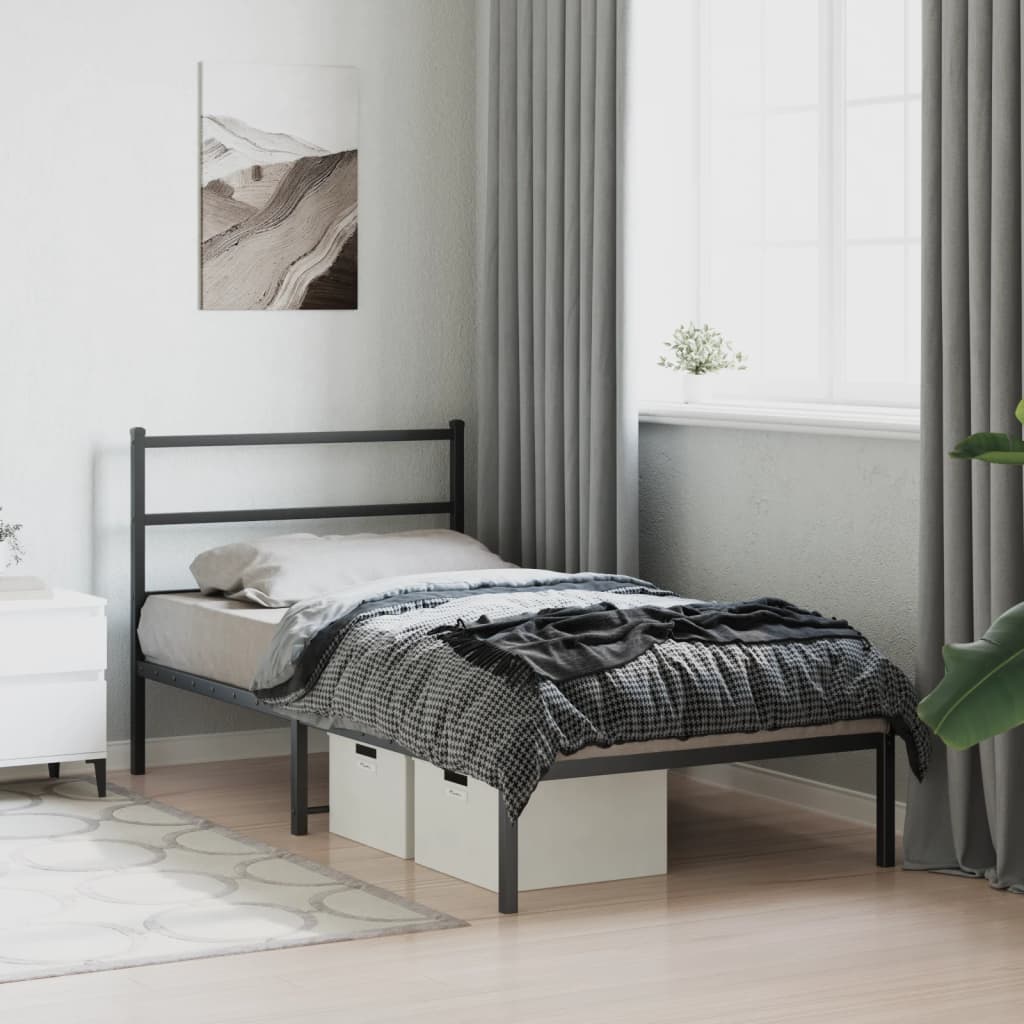 8721012302587_g_en_hd_2 vidaXL Metal Bed Frame without Mattress with Headboard Black 107x203 cm King Single - Image 4