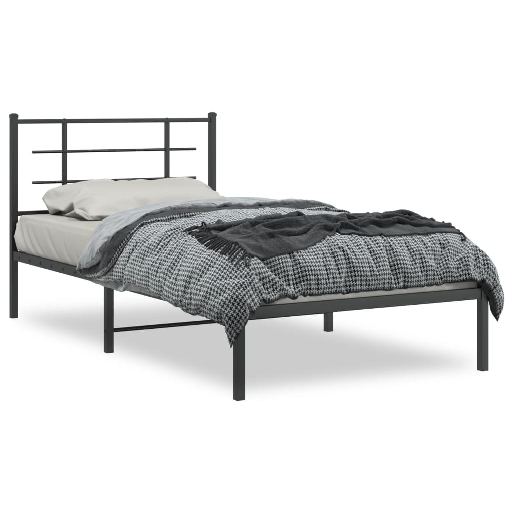 8721012303560_a_en_hd_1 vidaXL Metal Bed Frame without Mattress with Headboard Black 107x203 cm King Single - Image 2