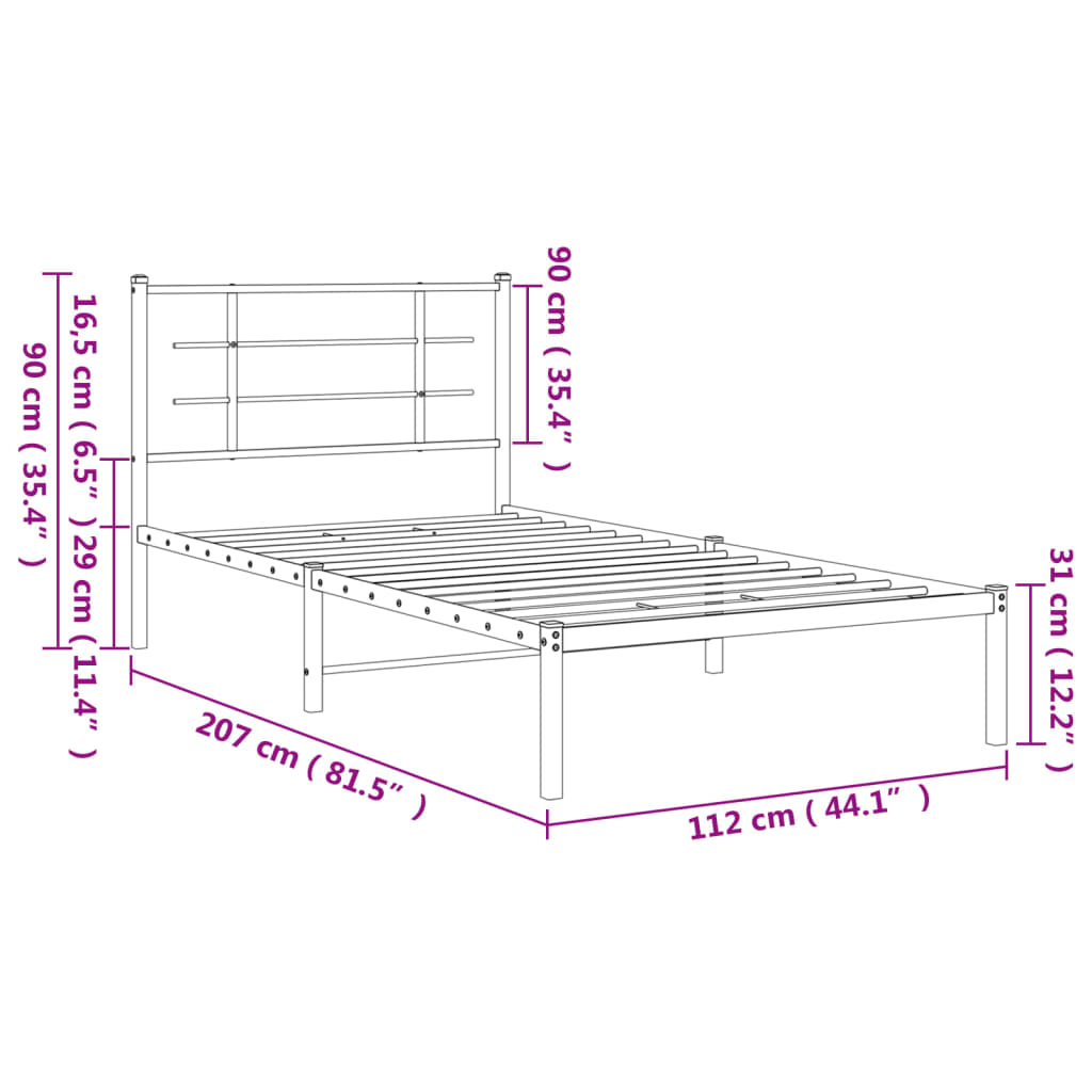 8721012303560_g_en_hd_8 vidaXL Metal Bed Frame without Mattress with Headboard Black 107x203 cm King Single - Image 10