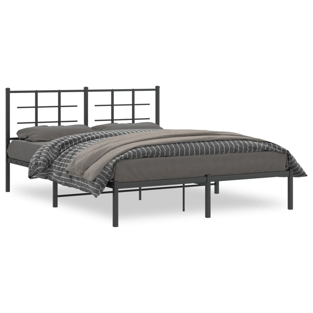 8721012303621_a_en_hd_1 vidaXL Metal Bed Frame without Mattress with Headboard Black 150x200 cm - Image 2