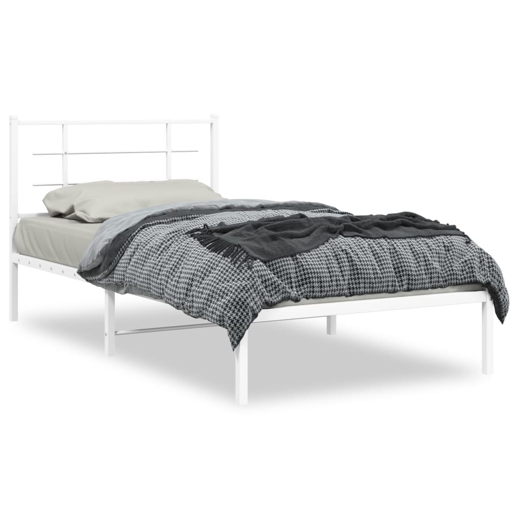 8721012304055_a_en_hd_1 vidaXL Metal Bed Frame without Mattress with Headboard White 107x203 cm King Single - Image 2