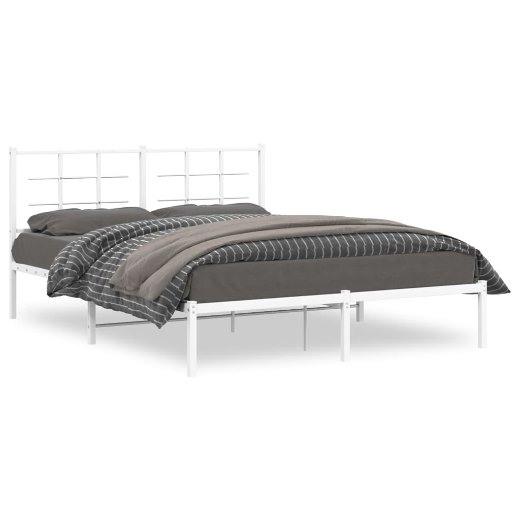8721012304116_a_en_hd_1 vidaXL Metal Bed Frame without Mattress with Headboard White 150x200 cm - Image 2