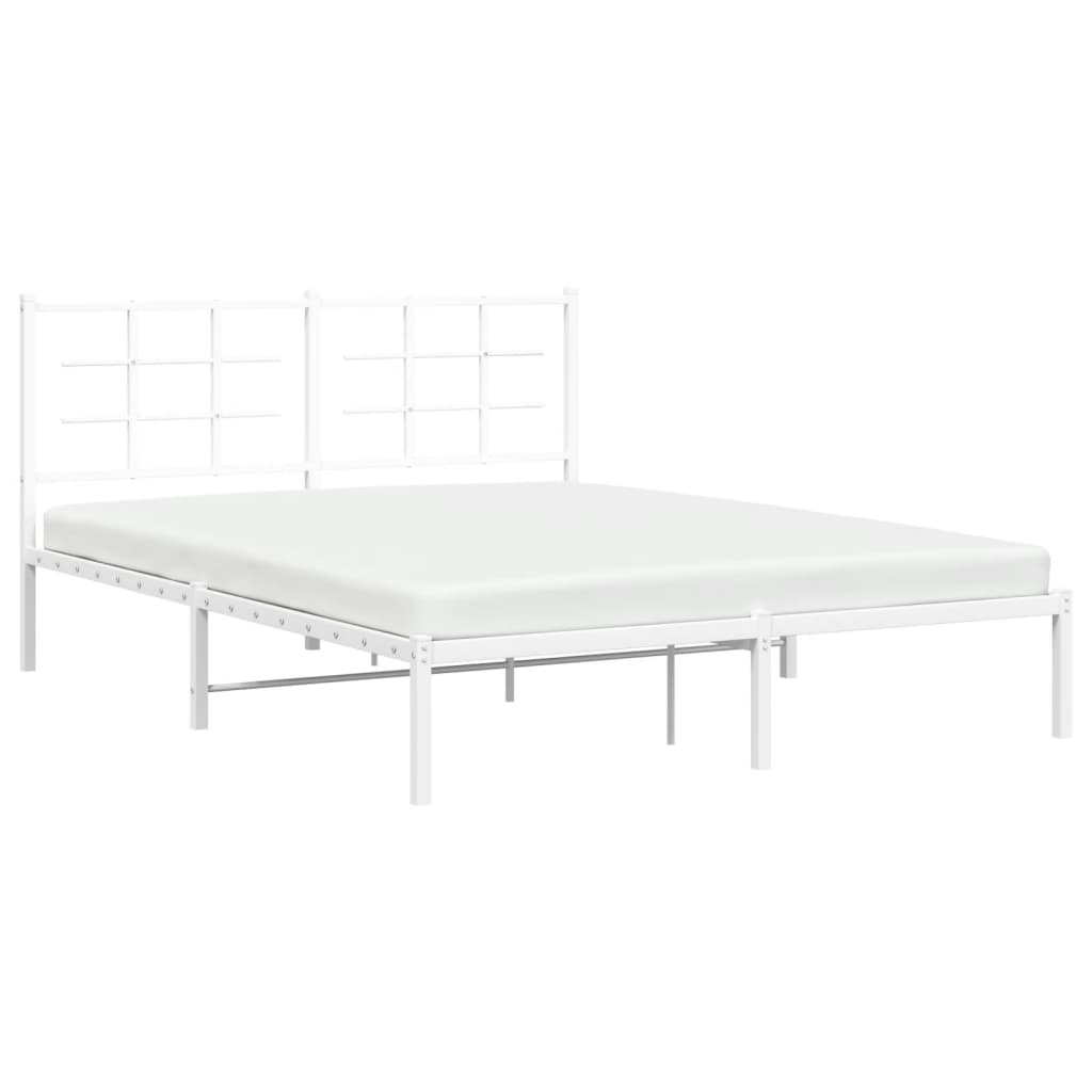 8721012304116_g_en_hd_2 vidaXL Metal Bed Frame without Mattress with Headboard White 150x200 cm - Image 4