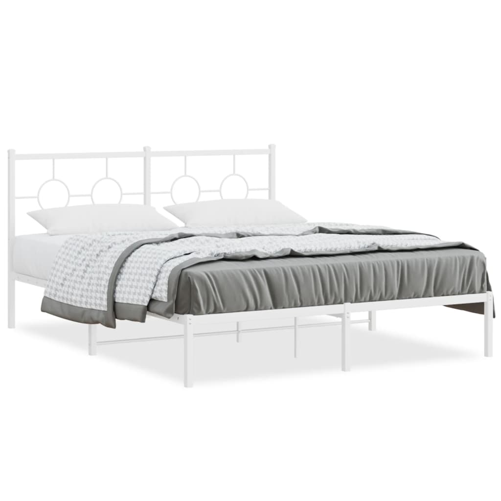 8721012306431_a_en_hd_1 vidaXL Metal Bed Frame without Mattress with Headboard White 150x200 cm - Image 2