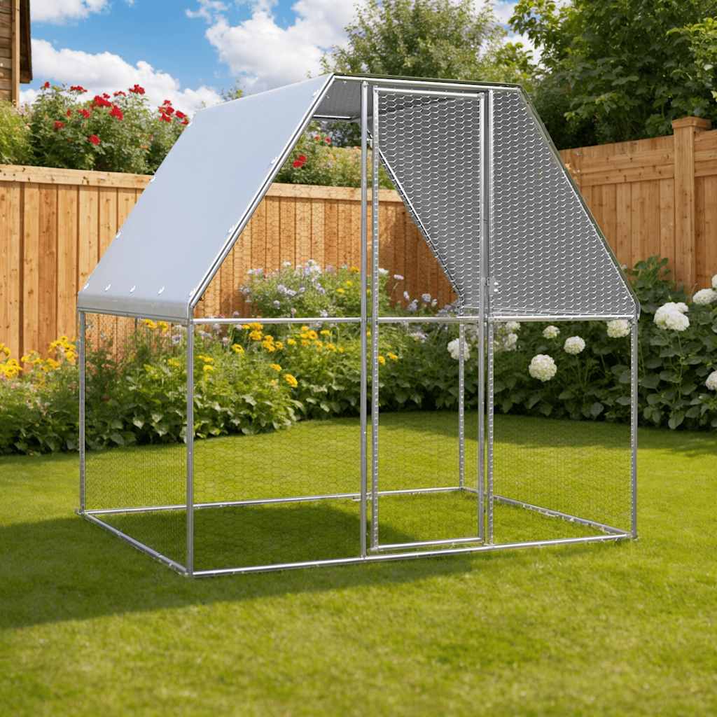 8721012307209_m_en_hd_1 vidaXL Chicken Cage Silver and Grey 2x2x2 m Galvanised Steel - Image 1