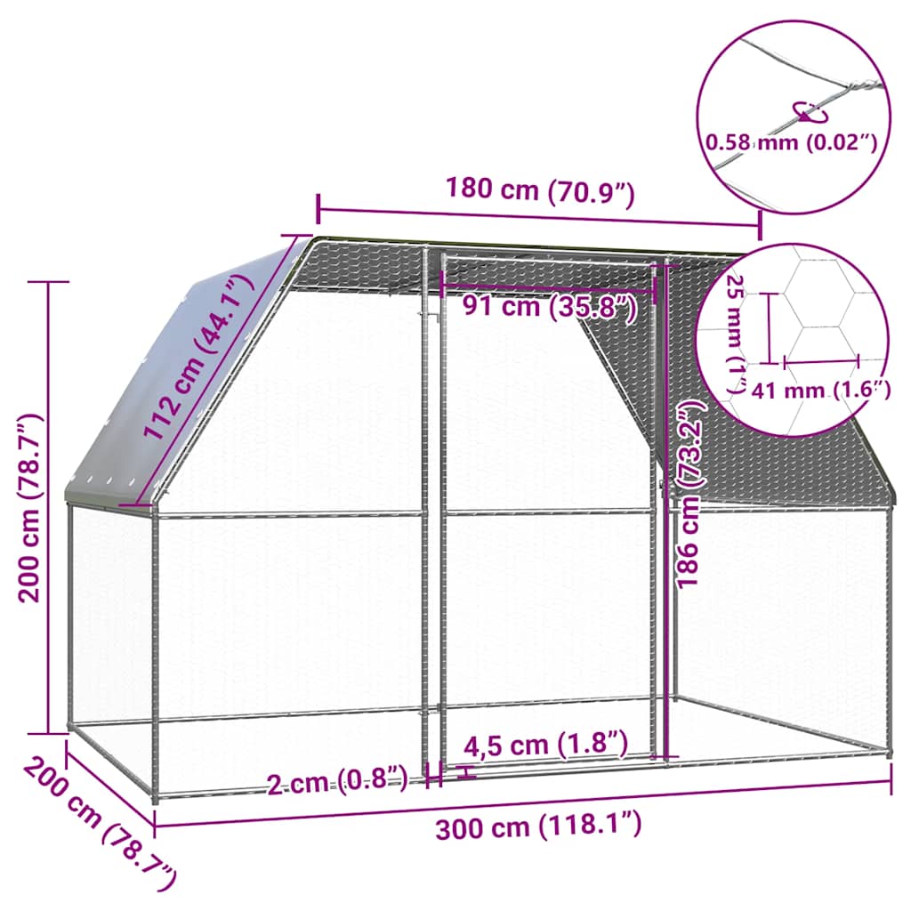 8721012307230_g_en_hd_3 vidaXL Chicken Cage Silver and Grey 3x2x2 m Galvanised Steel - Image 4