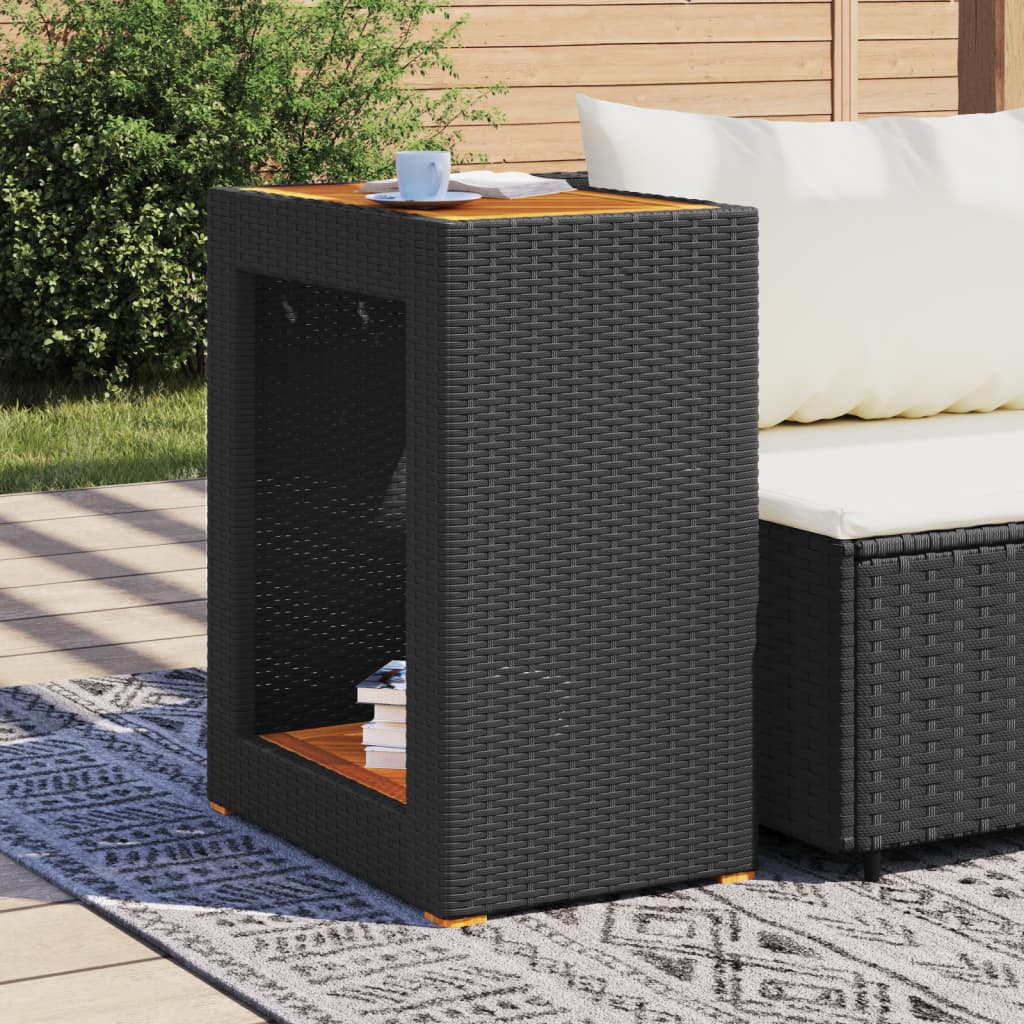 8721012308398_g_en_hd_1 vidaXL Garden Side Table with Wooden Top Black 60x40x75 cm Poly Rattan - Image 3