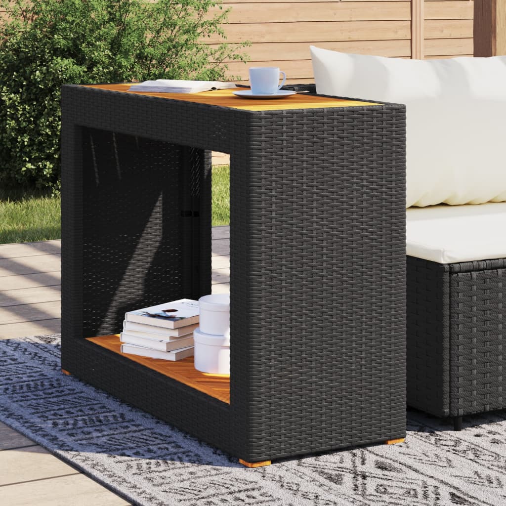 8721012308428_g_en_hd_1 vidaXL Garden Side Table with Wooden Top Black 100x40x75 cm Poly Rattan - Image 3