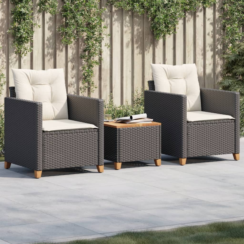 8721012308459_m_en_hd_1 vidaXL 3 Piece Bistro Set with Cushions Black Poly Rattan Acacia Wood - Image 1