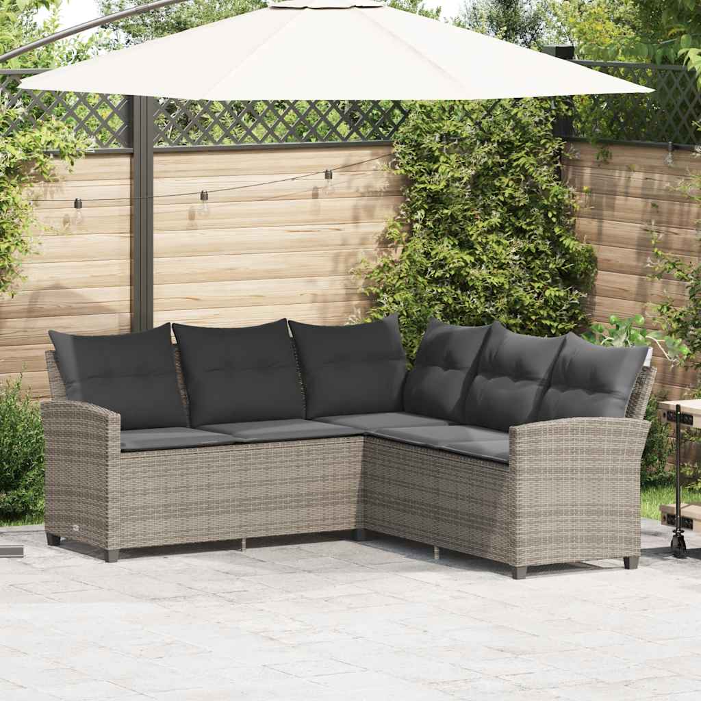 vidaXL L-shaped Couch Sofa with Cushions Grey Poly Rattan