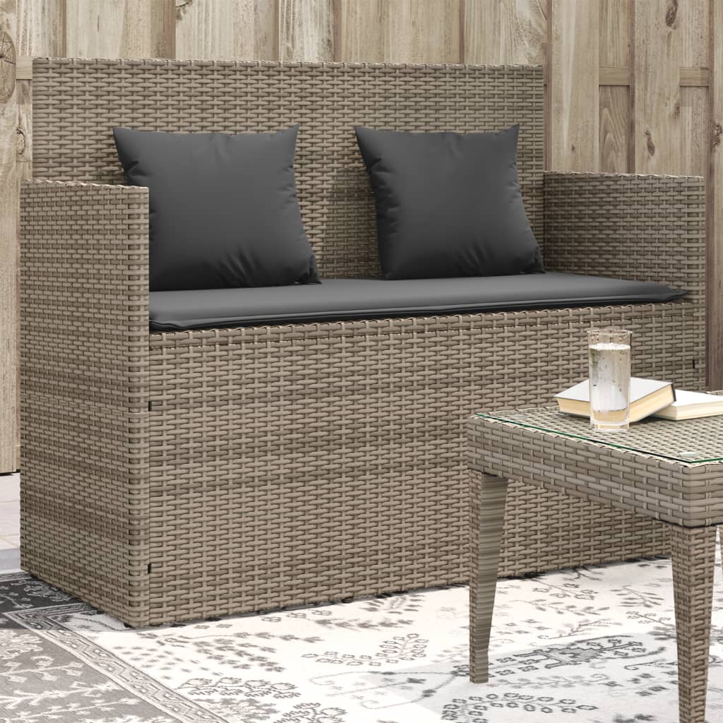 8721012309555_m_en_hd_1 vidaXL Garden Bench with Cushions Grey Poly Rattan - Image 1