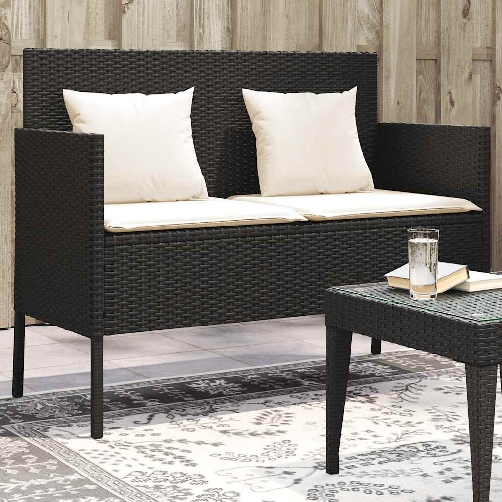 8721012309623_m_en_hd_1 vidaXL Garden Bench with Cushions Black Poly Rattan - Image 1