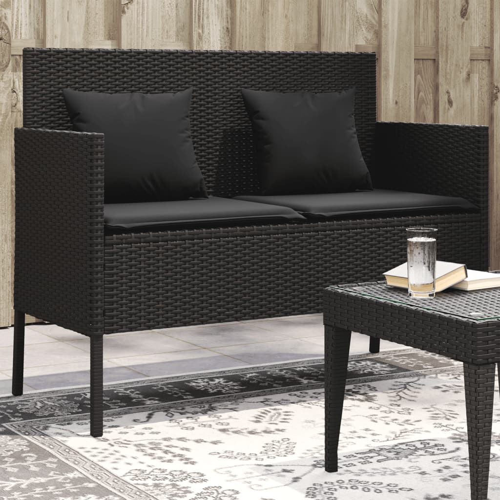 8721012309630_m_en_hd_1 vidaXL Garden Bench with Cushions Black Poly Rattan - Image 1