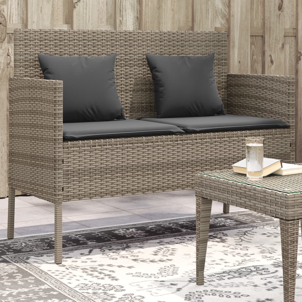 8721012309654_m_en_hd_1 vidaXL Garden Bench with Cushions Grey Poly Rattan - Image 1