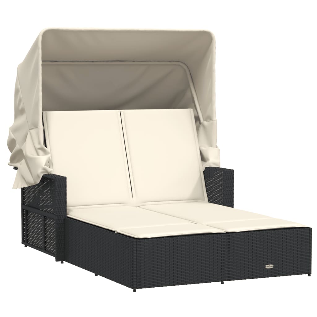 8721012309784_a_en_hd_1 vidaXL Double Sun Lounger with Canopy and Cushions Black Poly Rattan - Image 2