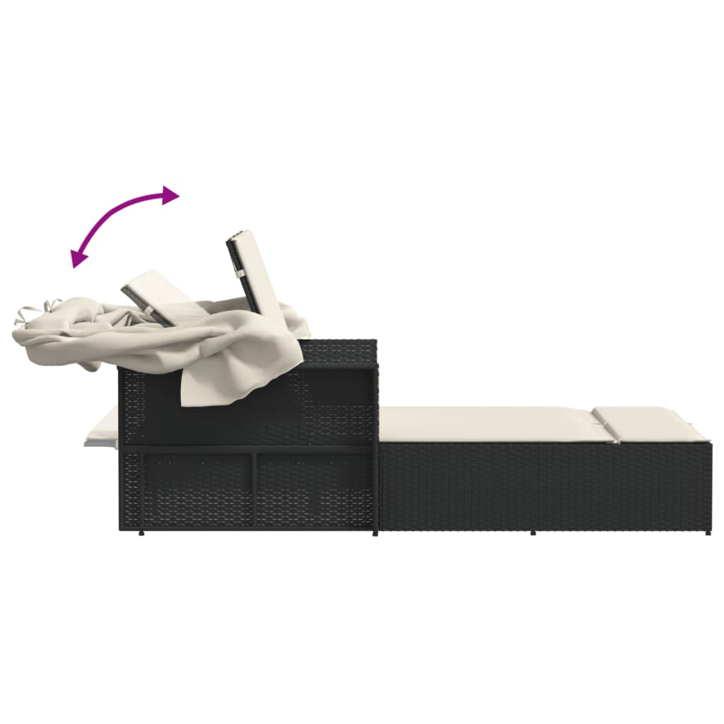 8721012309784_g_en_hd_6 vidaXL Double Sun Lounger with Canopy and Cushions Black Poly Rattan - Image 8