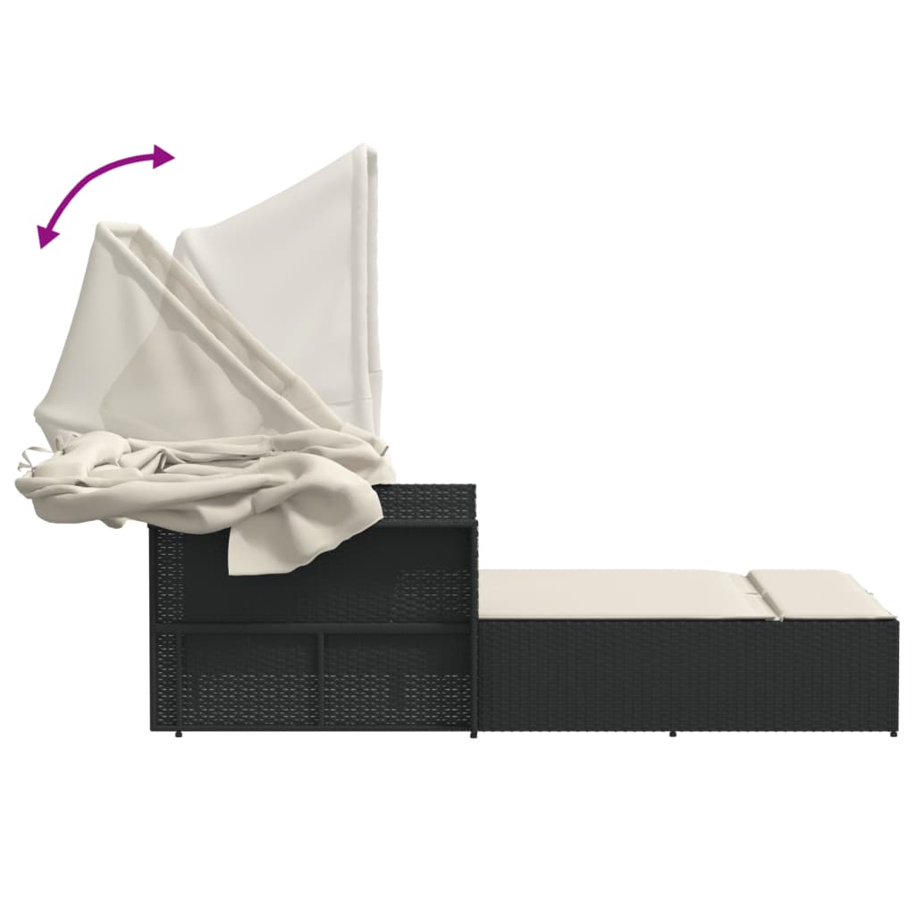 8721012309784_g_en_hd_7 vidaXL Double Sun Lounger with Canopy and Cushions Black Poly Rattan - Image 9