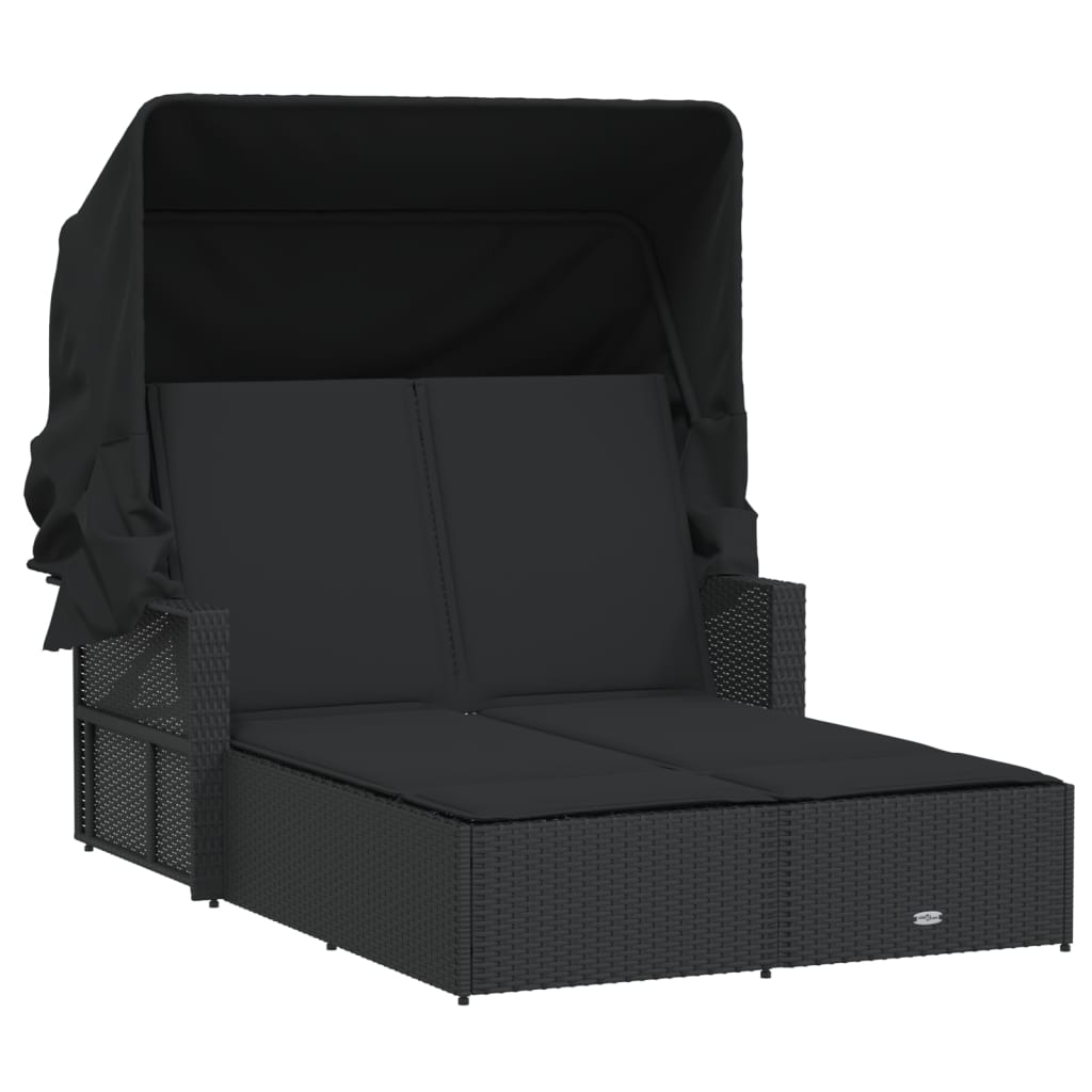 8721012309791_a_en_hd_1 vidaXL Double Sun Lounger with Canopy and Cushions Black Poly Rattan - Image 2