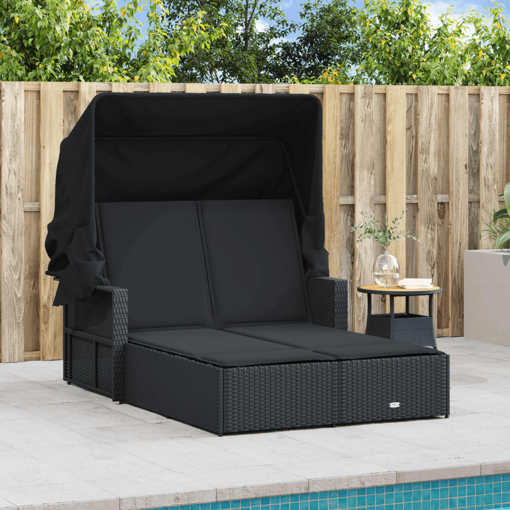 8721012309791_g_en_hd_1 vidaXL Double Sun Lounger with Canopy and Cushions Black Poly Rattan - Image 3