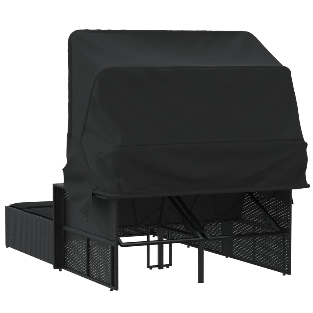 8721012309791_g_en_hd_4 vidaXL Double Sun Lounger with Canopy and Cushions Black Poly Rattan - Image 6