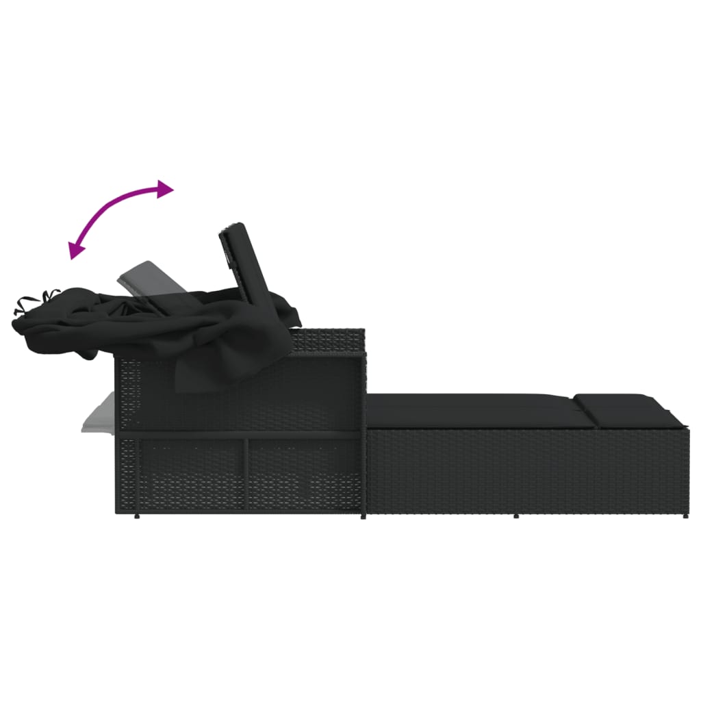 8721012309791_g_en_hd_6 vidaXL Double Sun Lounger with Canopy and Cushions Black Poly Rattan - Image 8
