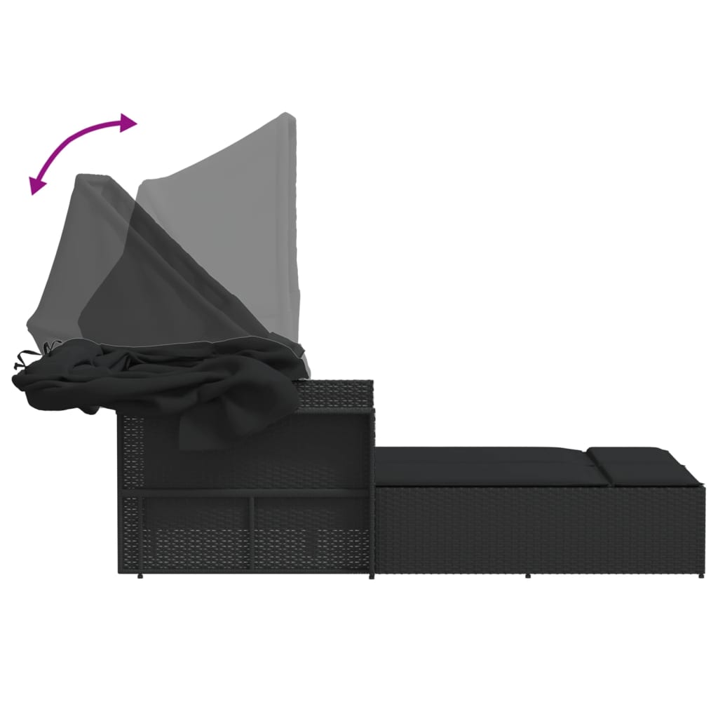 8721012309791_g_en_hd_7 vidaXL Double Sun Lounger with Canopy and Cushions Black Poly Rattan - Image 9