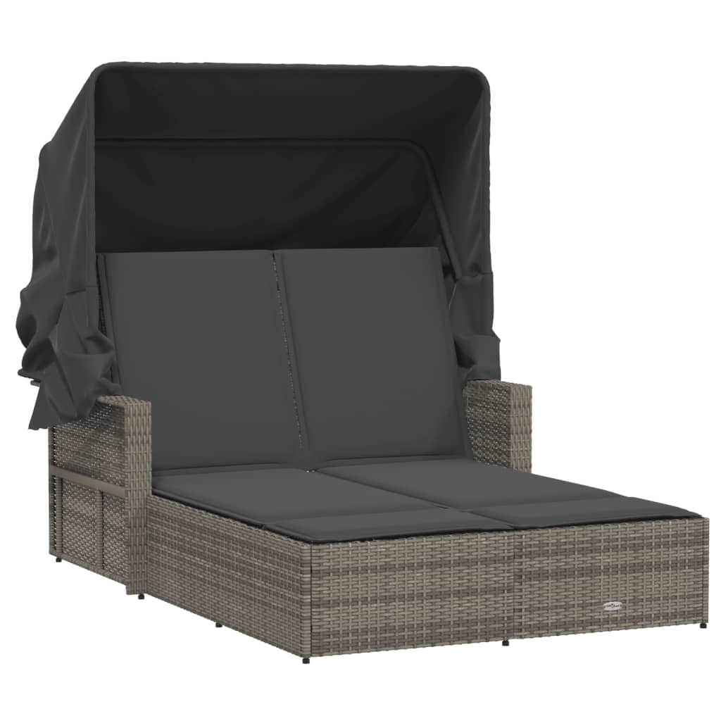 8721012309814_a_en_hd_1 vidaXL Double Sun Lounger with Canopy and Cushions Grey Poly Rattan - Image 2