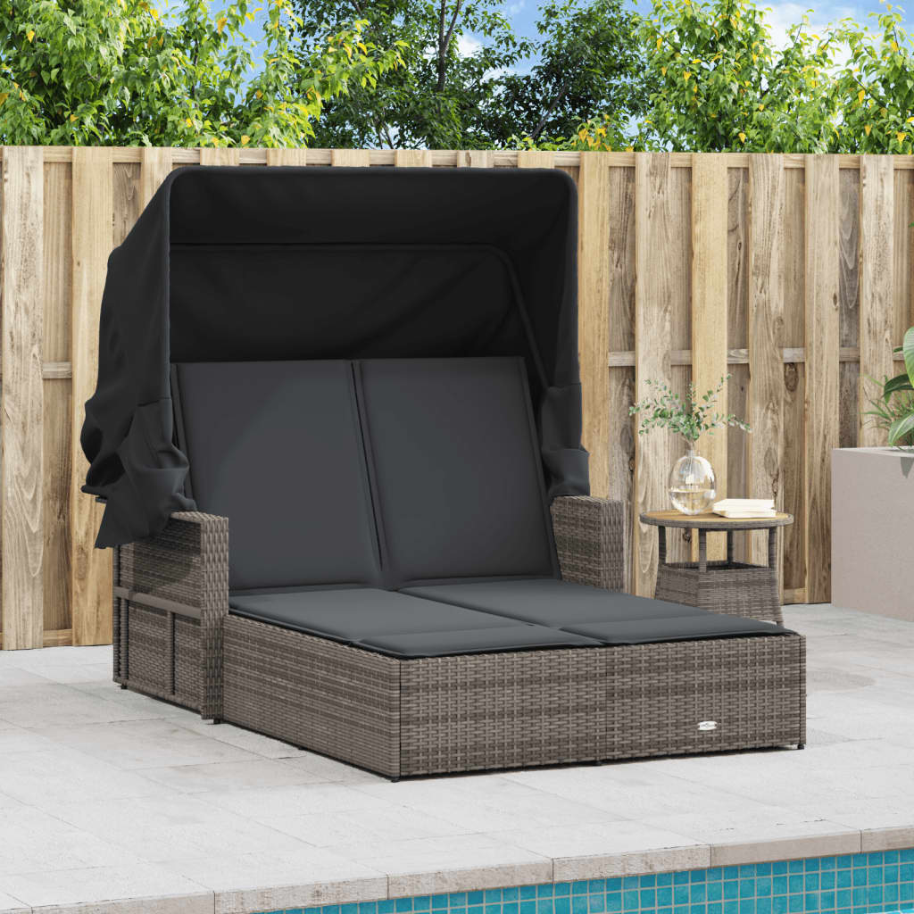 8721012309814_g_en_hd_1 vidaXL Double Sun Lounger with Canopy and Cushions Grey Poly Rattan - Image 3