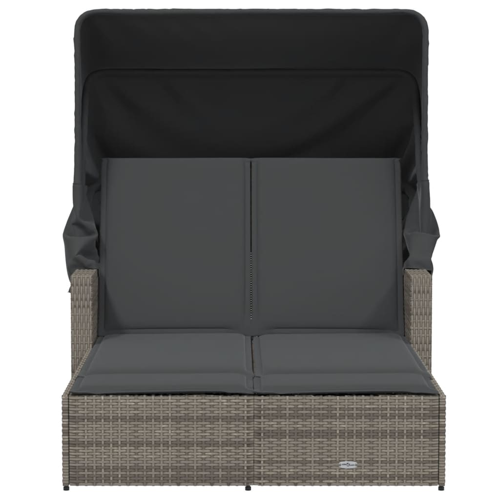 8721012309814_g_en_hd_2 vidaXL Double Sun Lounger with Canopy and Cushions Grey Poly Rattan - Image 4