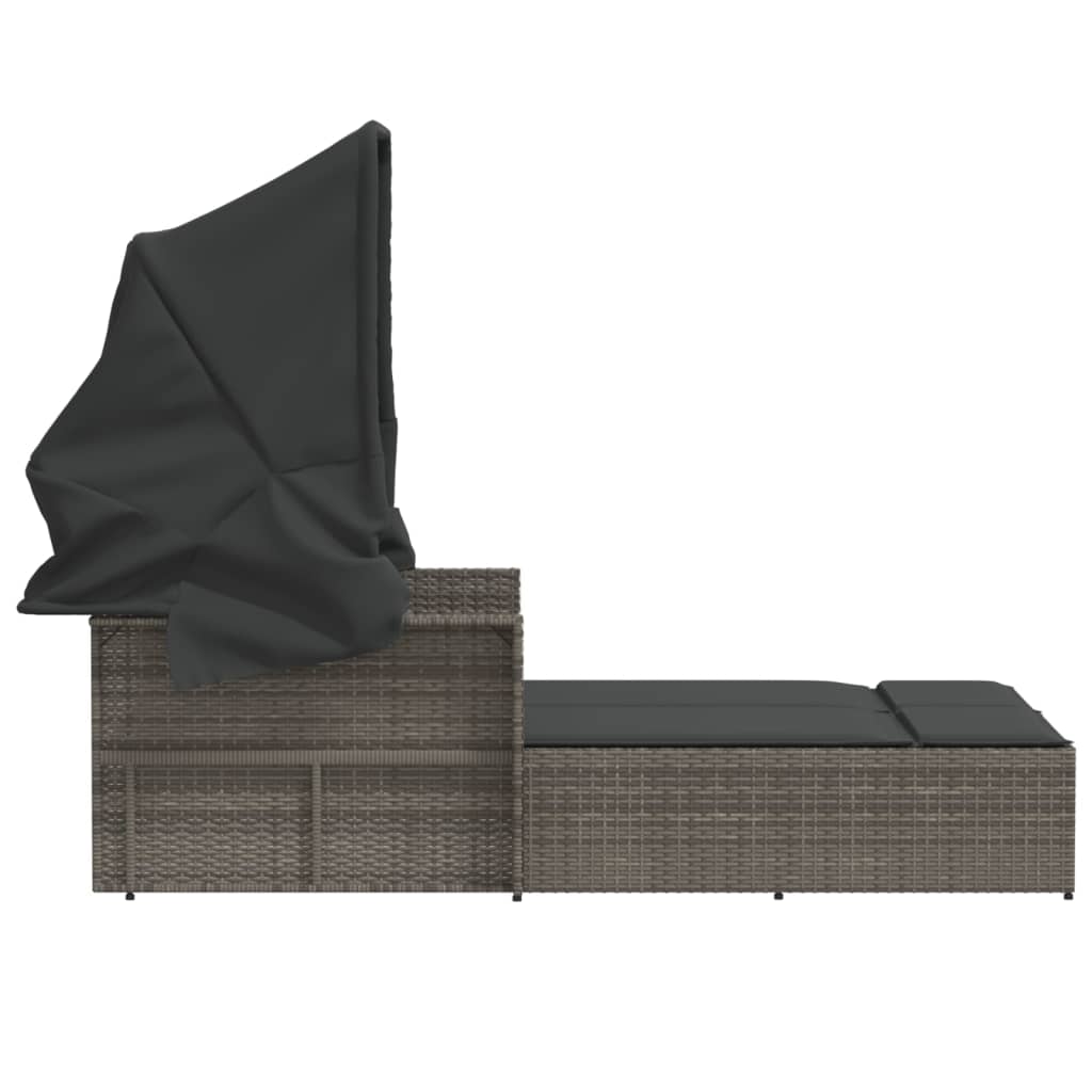 8721012309814_g_en_hd_3 vidaXL Double Sun Lounger with Canopy and Cushions Grey Poly Rattan - Image 5