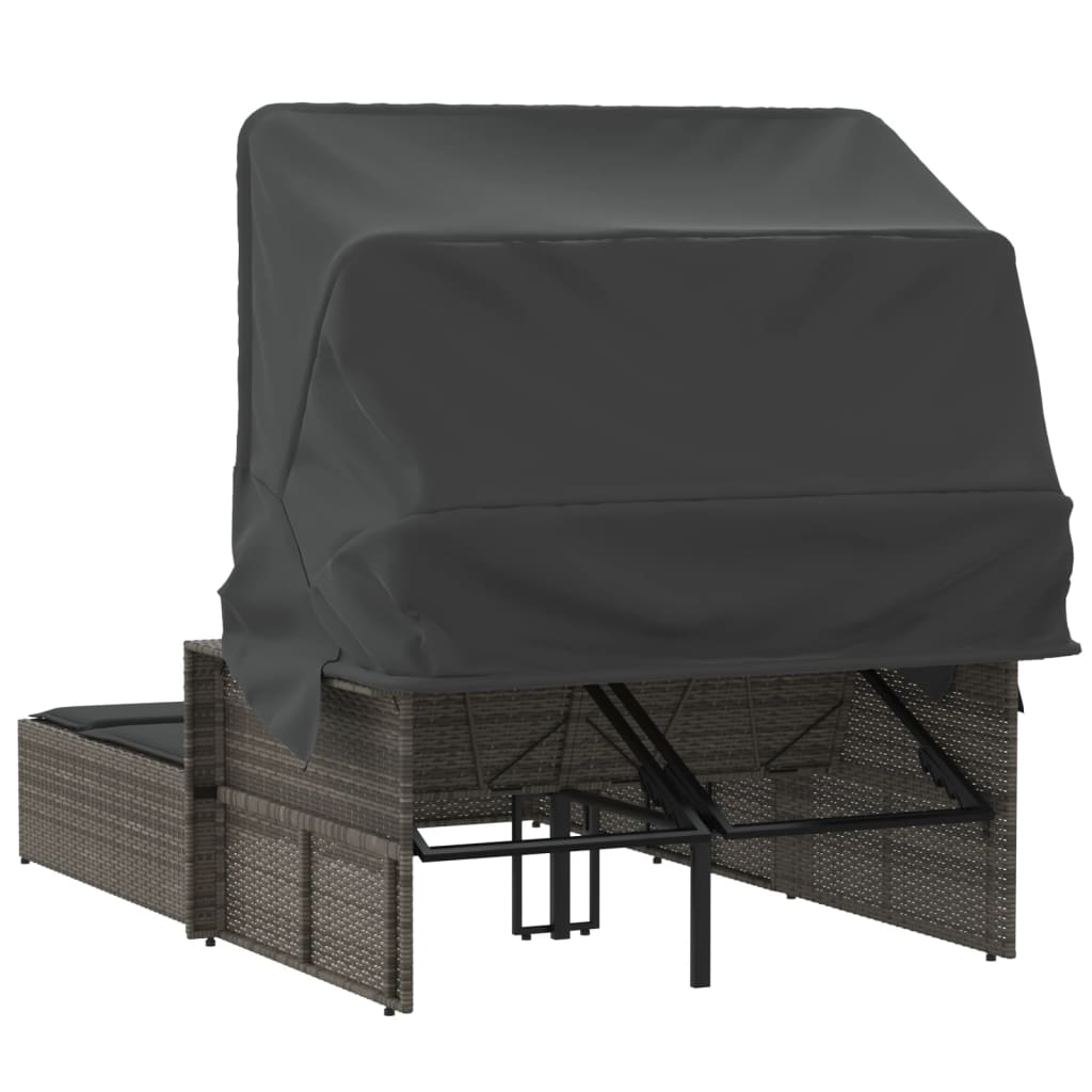8721012309814_g_en_hd_4 vidaXL Double Sun Lounger with Canopy and Cushions Grey Poly Rattan - Image 6