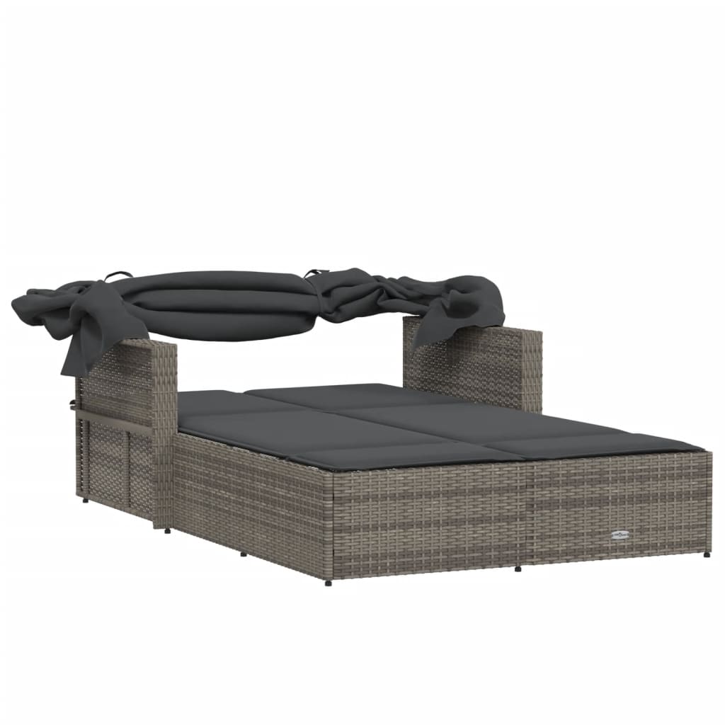 8721012309814_g_en_hd_5 vidaXL Double Sun Lounger with Canopy and Cushions Grey Poly Rattan - Image 7