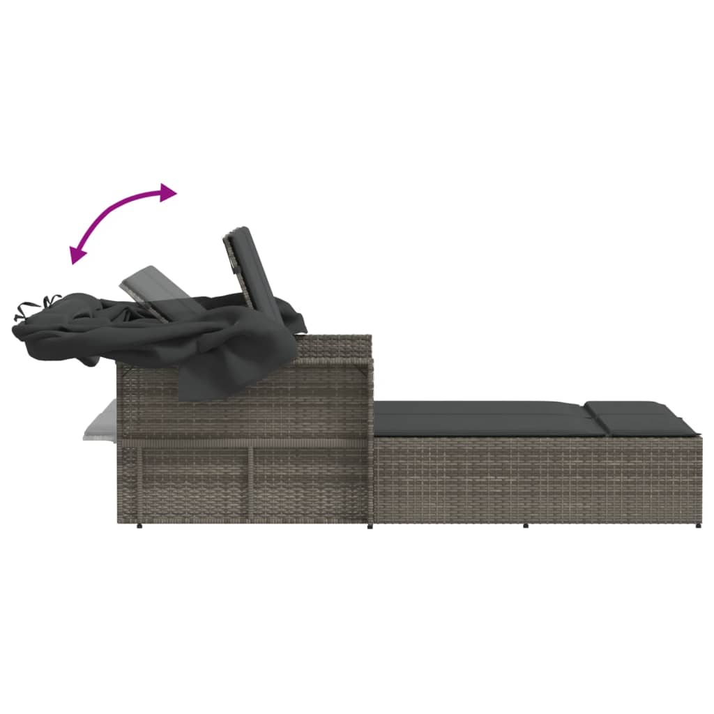 8721012309814_g_en_hd_6 vidaXL Double Sun Lounger with Canopy and Cushions Grey Poly Rattan - Image 8
